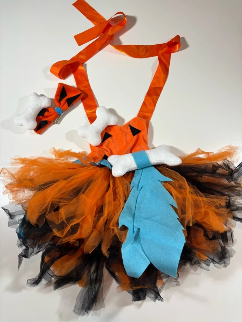Toddler Pebbles Flintstones Costume Tutu Dress Orange Blue 18-24M 2T New